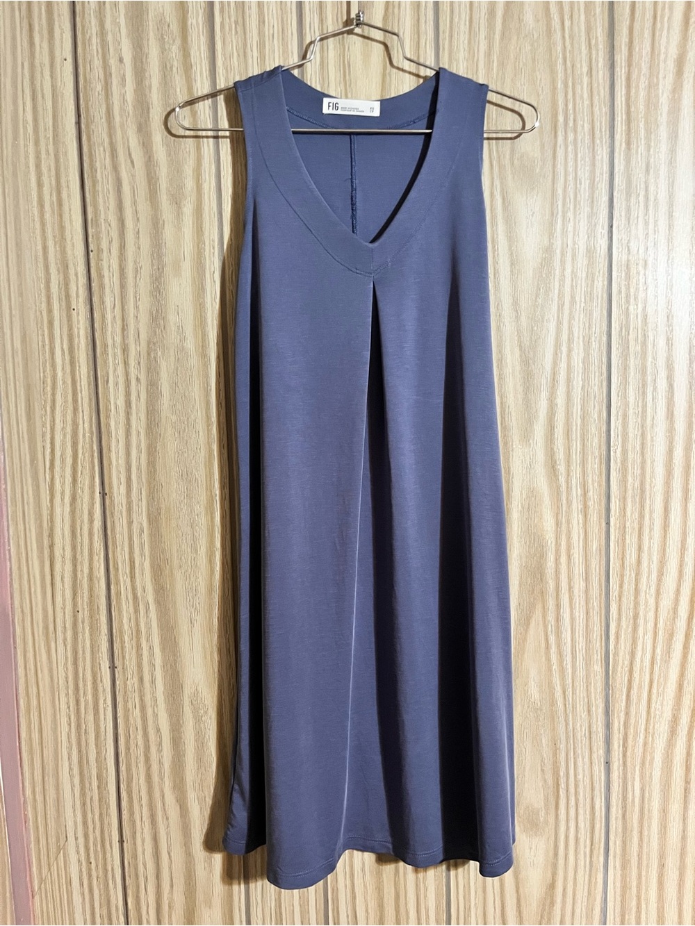 FIG Clothing Slate Blue V-Neck Pleated Tank Dress – Size XS